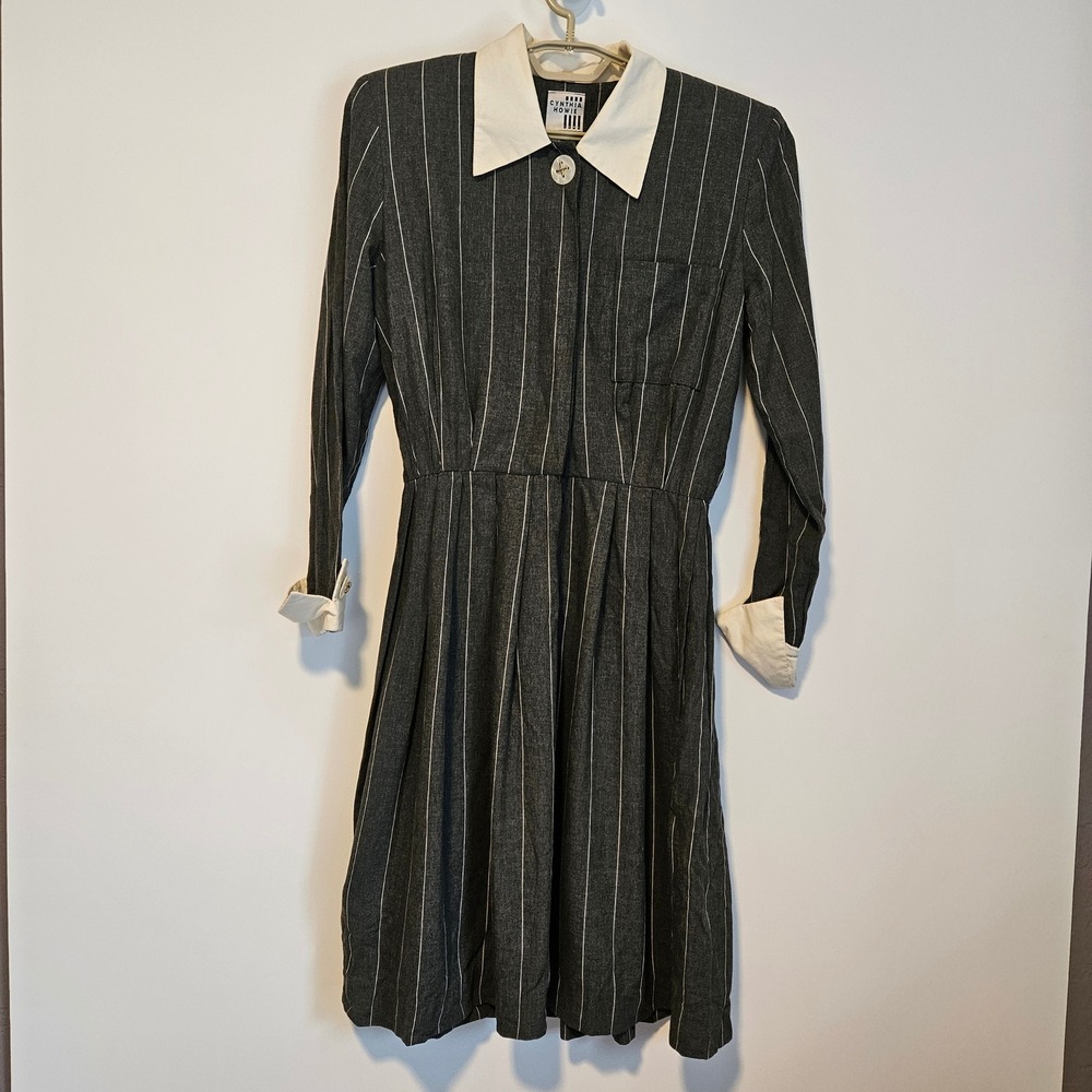 Vintage 90s Cynthia Howie Pinstripe Dress Gray Size 6 ILGWU Secretary Career